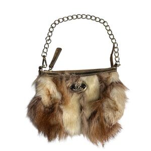 Sharif New York Faux Fur Crossbody Bag Gold Chain Strap NWT Boho Designer Purse